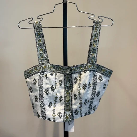 Veronica beard white floral Milton crop top boho coastal new 2 XS Spring Summer - Picture 2 of 8